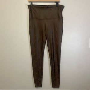 Spanx Leggings Size 1X Faux Leather Snakeskin Print Brown Black Tight